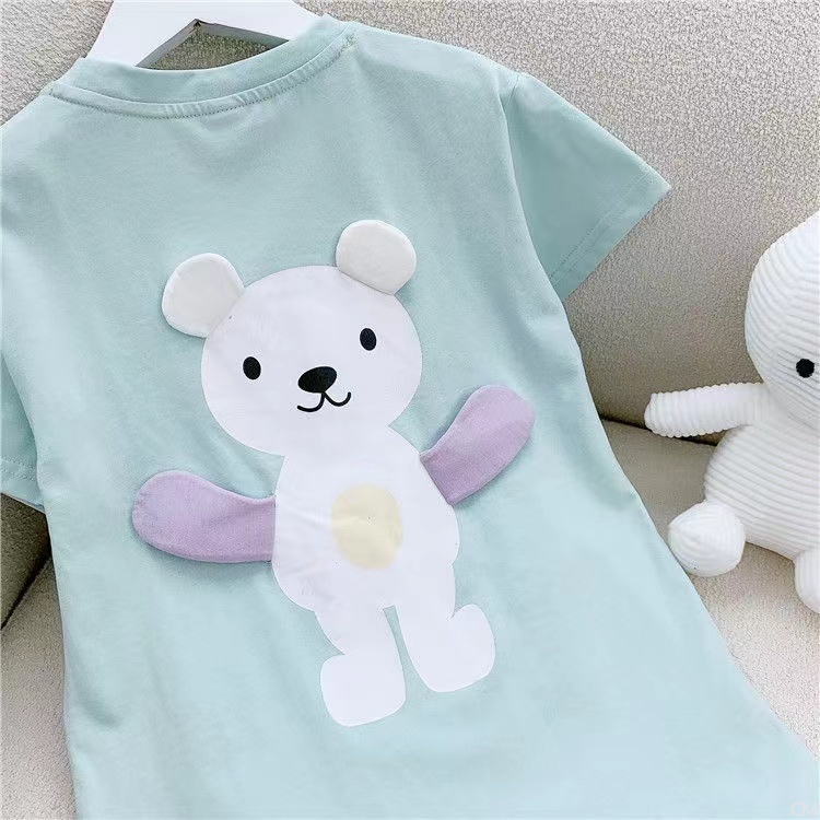 Đầm Thun In Hình Gấu Thời Trang Hàn Quốc Cho Bé Gái 1-8 Tuổi