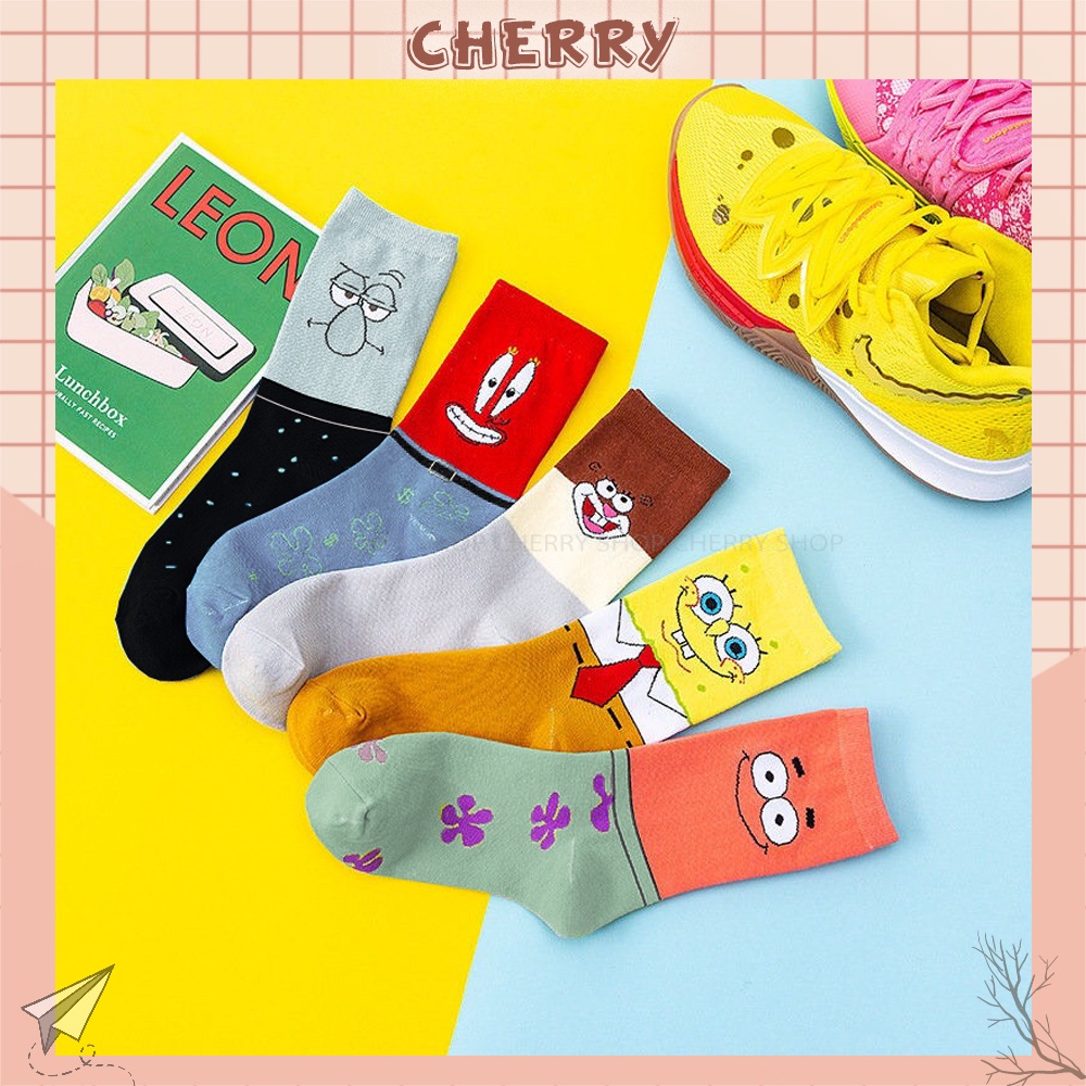 Tất cổ cao, vớ tất hoa tiết hoạt hình cực dễ thương, chất liệu cotton co giãn bốn chiều