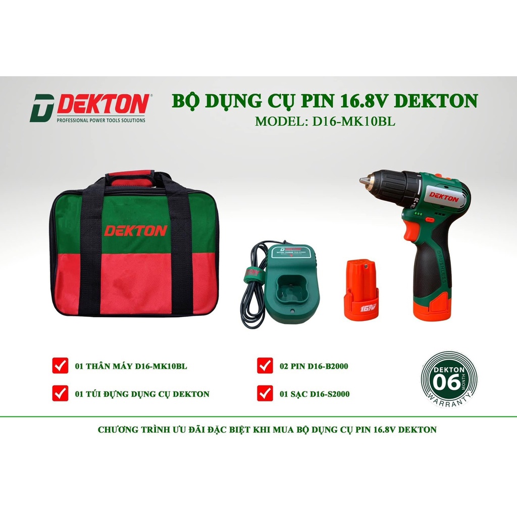 BỘ COMBO MÁY KHOAN VÀ MÁY BẮT VÍT PIN 16V DEKTON D16MK10BL D16CV150BL BỘ DỤNG CỤ GIÁ TỐT
