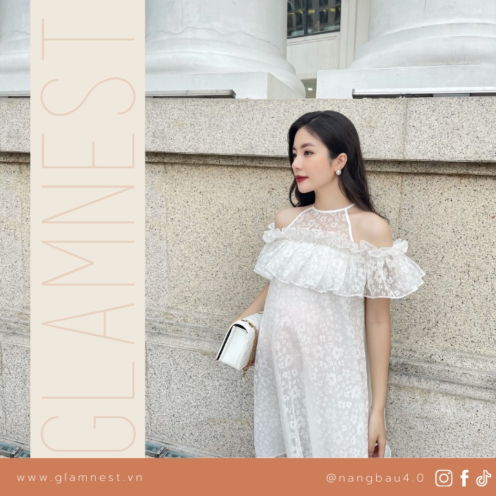 Váy Bầu Dự Tiệc Đầm Bầu Du Lịch Mùa Hè Ren Mát Glam Nest VN018