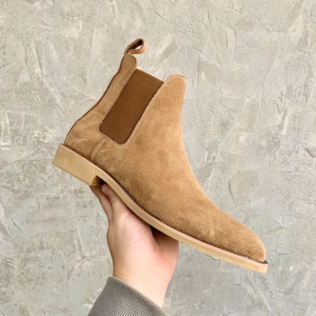 Giày Da Nam Chelsea Boot Cao Cổ Da Lộn Màu Nâu Thời Trang