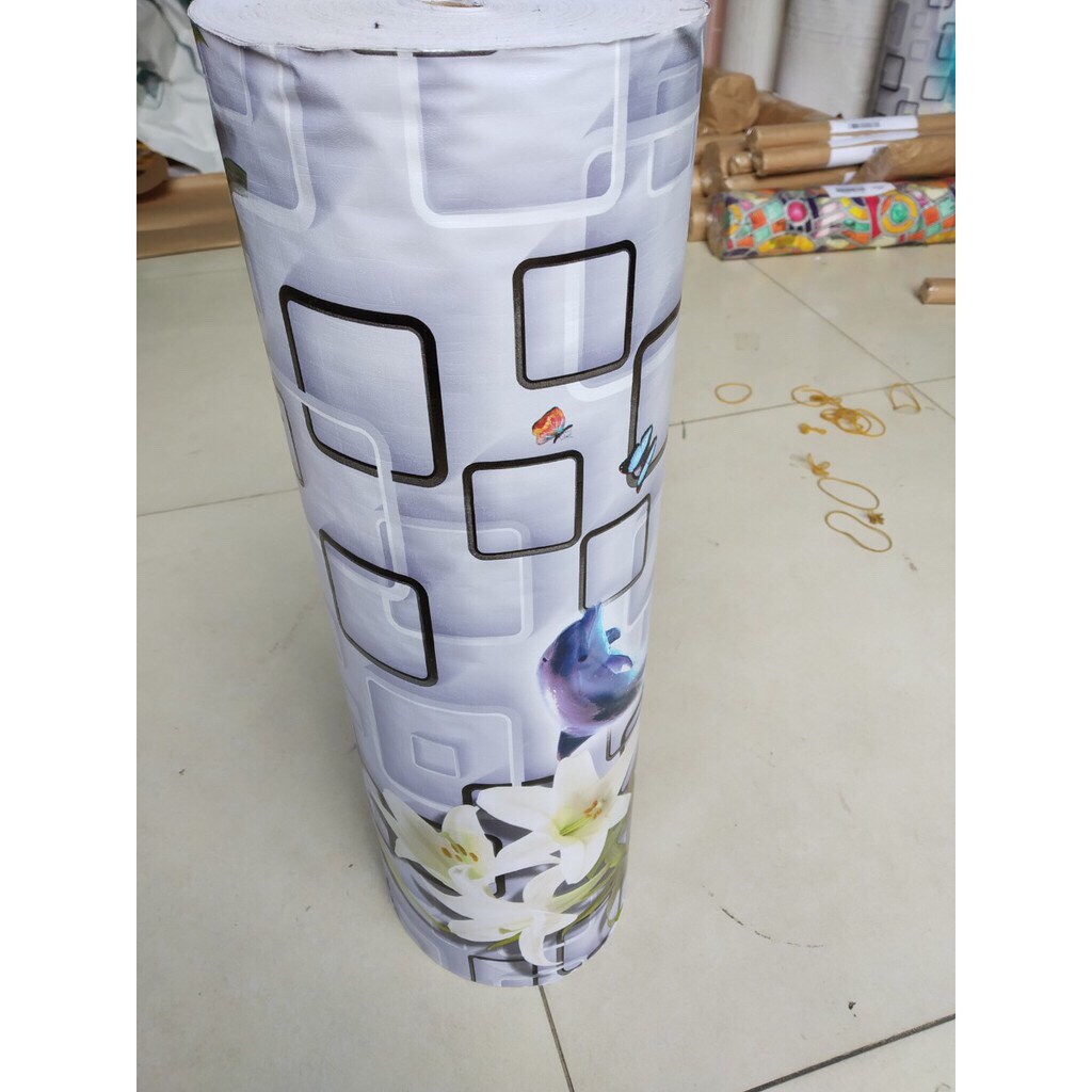 Cuộn 5M PVC giấy dán tường (có sẵn keo dán) - HOA LY TRẮNG CÓ CÁ HEO GR028