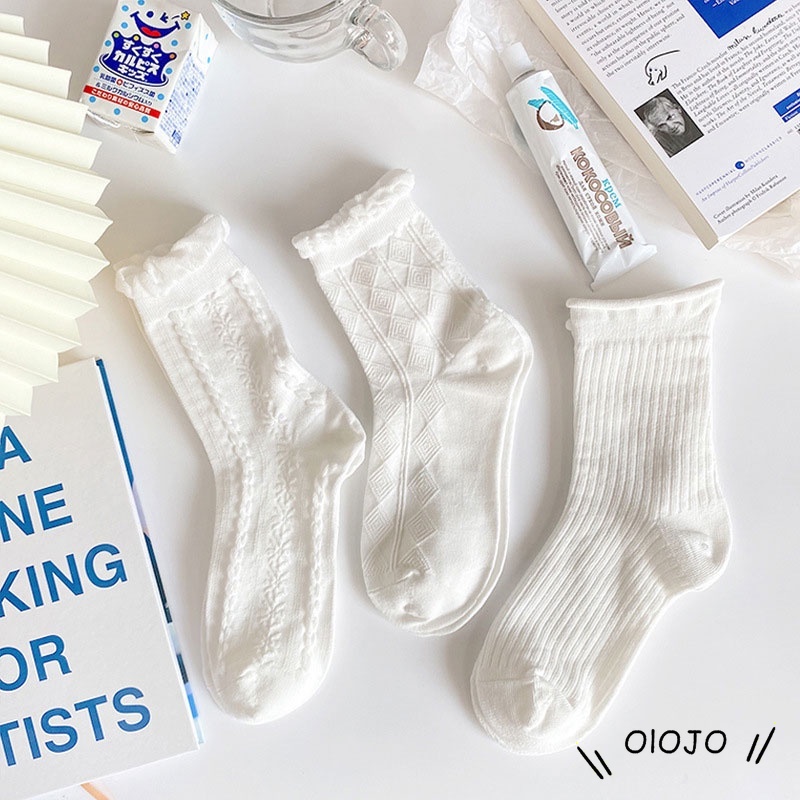 Vớ cotton cổ cao thêu họa tiết phong cách Hàn Quốc cho nữ