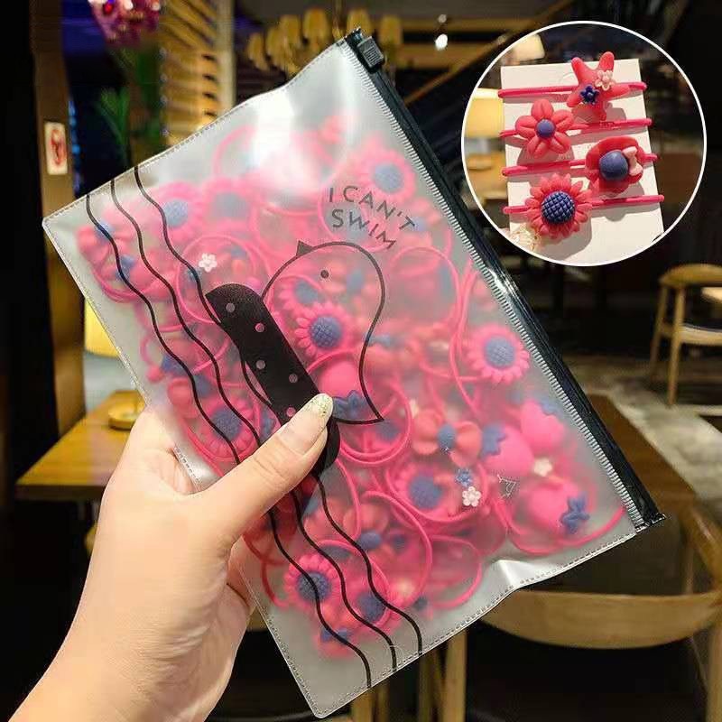 (Bán Buôn Sỉ) Sét 20 Dây Cột/Buộc Tóc Chun Hoa Cho Bé Gái Đáng Yêu Kèm Túi Zip