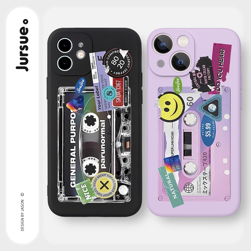 Ốp lưng JURSUE mềm viền vuông hình cặp đôi độc lạ đen Cho iPhone 14 13 12 11 Pro Max SE 2020 X XR XS 8 7 ip 6S 6 Plus Y2349