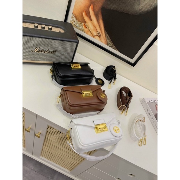 Túi xách nữ kẹp nách da trơn phối dây đeo chéo bản to eo vì