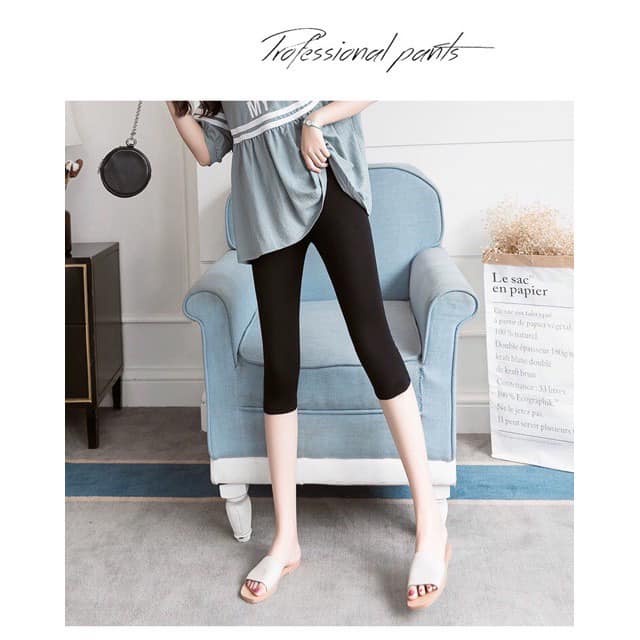 Quần bầu Legging Cạp Chun chất liệu cotton hè thoáng mát, có dây kéo điều chỉnh thiết kế bởi Joamom
