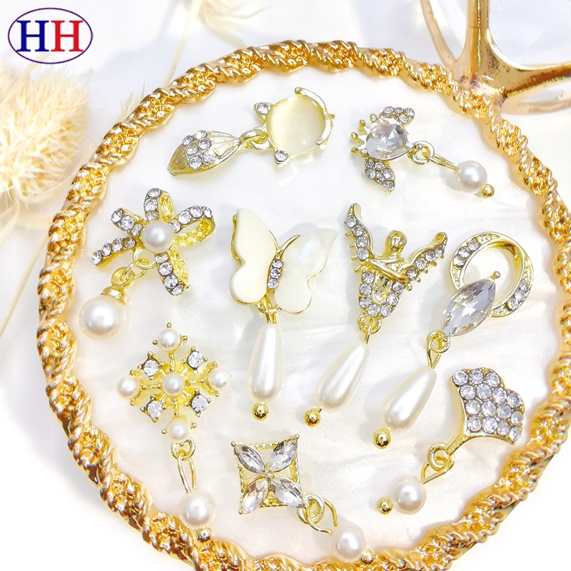 Phụ Kiện Trang Trí Móng Tay Bằng Hợp Kim Đính Đá Opal Phong Cách Nhật Bản Sang Trọng