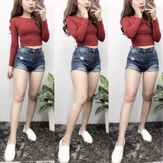Áo thun gân croptop tay dài
