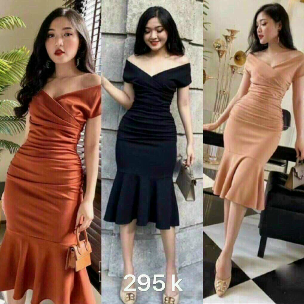 Đầm Body Sexy Dự Tiệc Dạo Phố Thiết Kế Trễ Vai Nhún Eo Đuôi Cá Sang Chảnh Thời Trang [XM MINH PHÚC]