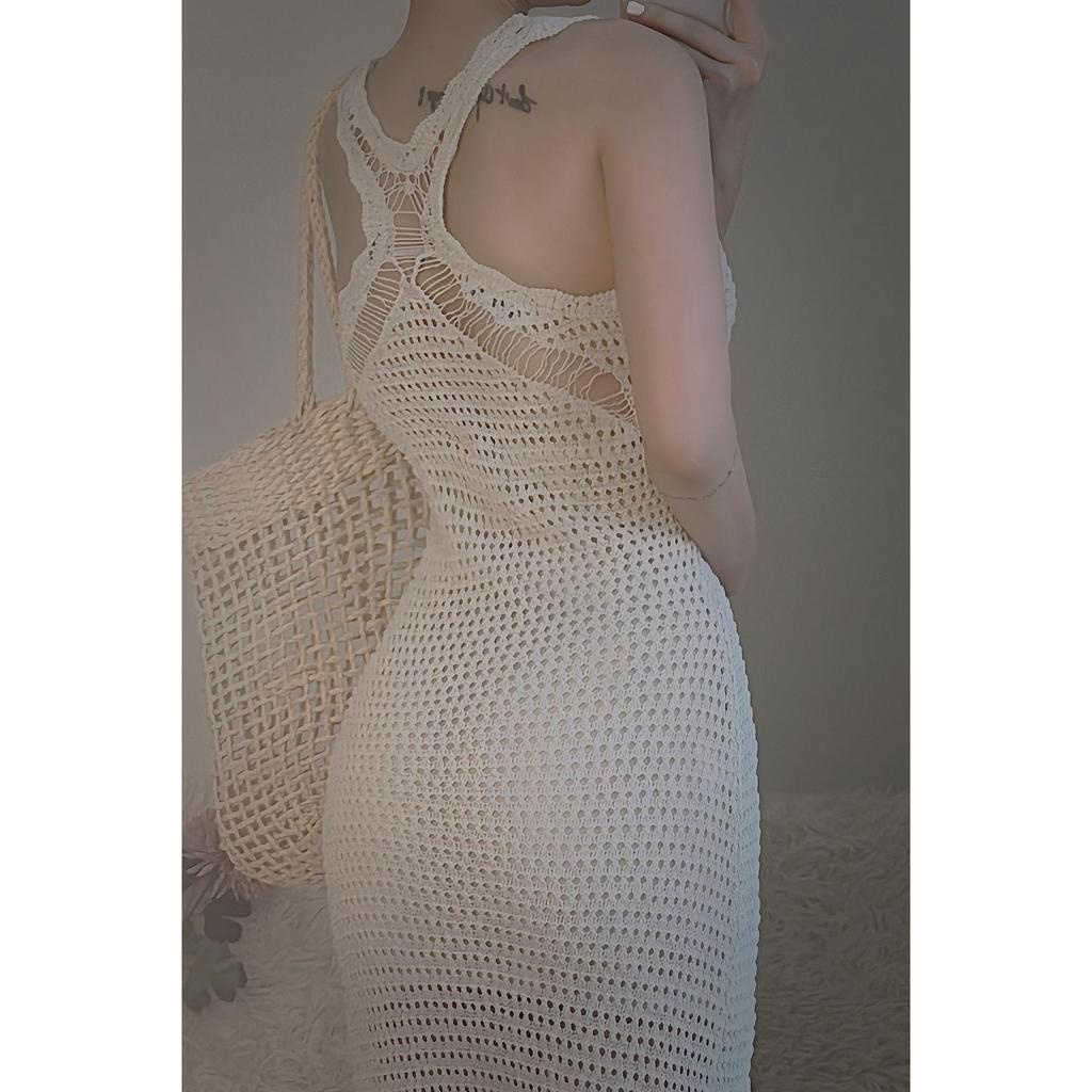 Đầm maxi body lưới đi biển stradivarius