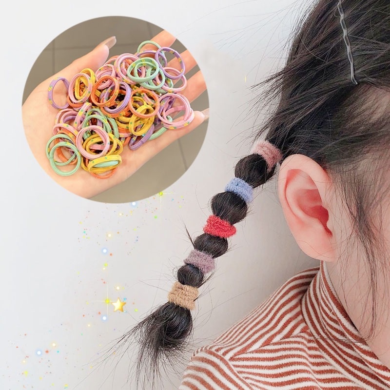 Bộ 100 Dây Cột Tóc Cao Su Nhiều Màu Sắc Thời Trang Hàn Quốc Cho Nữ