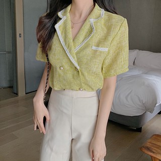 ÁO SƠ MI CỔ VEST VẢI TWEED
