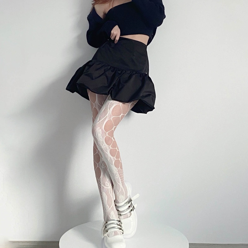 Xiangbao Quần Tất Lưới Jacquard Khoét Lỗ Lớn Bên Hông Gợi Cảm Cho Nữ