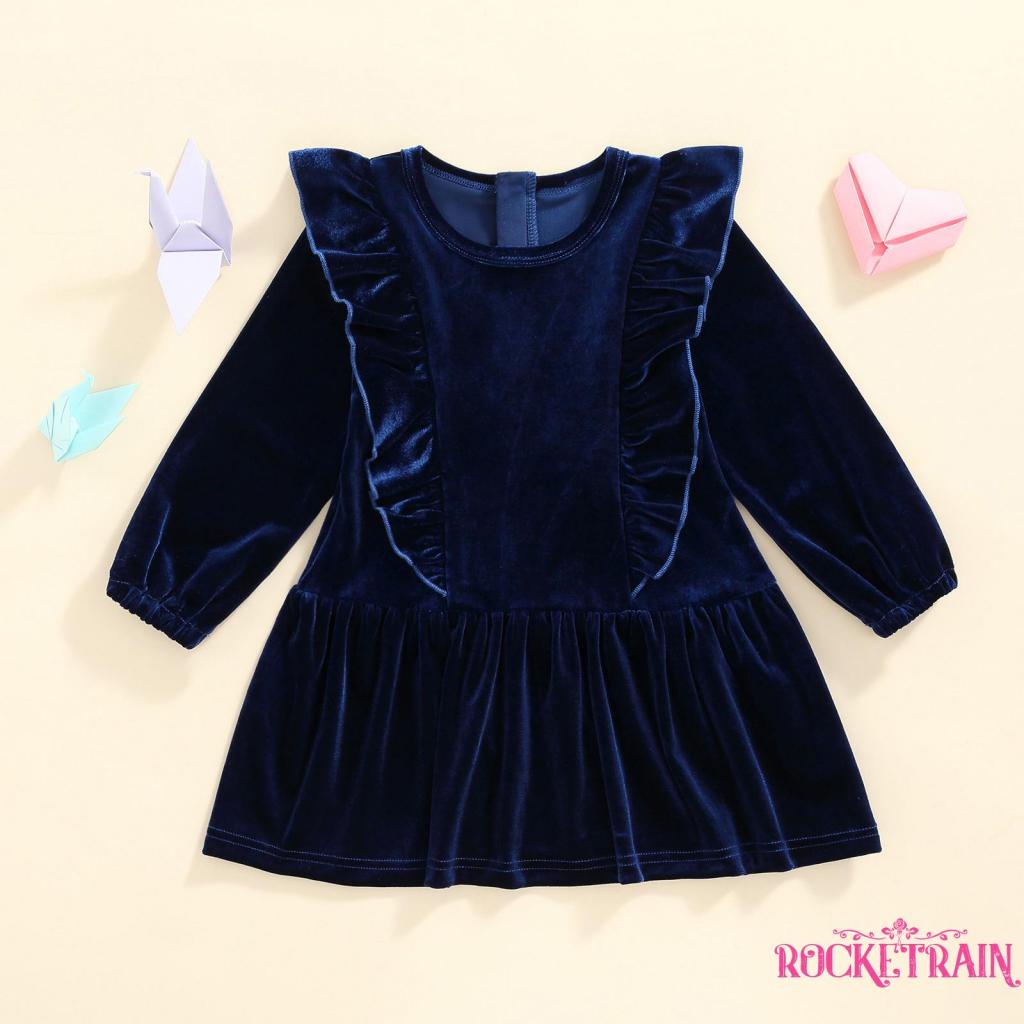 ❉Aq♥Đầm Nhung DàI Tay MàU SắC Đơn GiảN Cho Bé