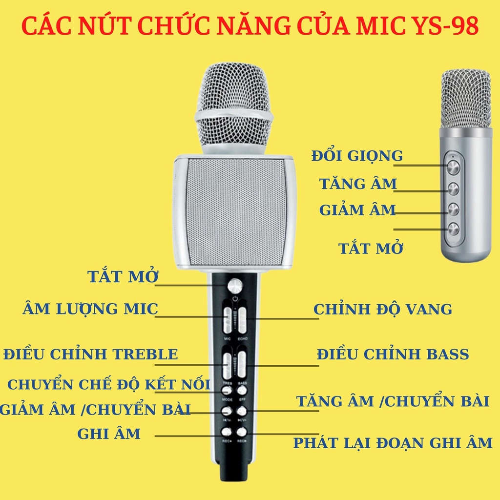 Micro karaoke bluetooth ys 98, ys 91. Micro không dây, mic karaoke chất lượng, Chính hãng