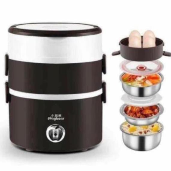HỘP CƠM GIỮ NHIỆT CẮM ĐIỆN INOX 3 TẦNG
