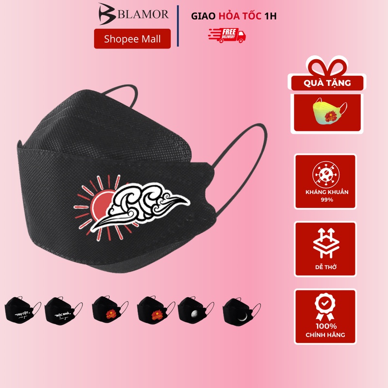 Khẩu trang hình kf94 Blamor màu đen thời trang thiết kế 3d 4 lớp thông thoáng dễ thở B011