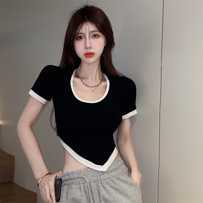 Cocory vn Áo Croptop Dệt Kim Tay Ngắn Dáng Ôm Thời Trang Mùa Hè Quyến Rũ Cho Nữ