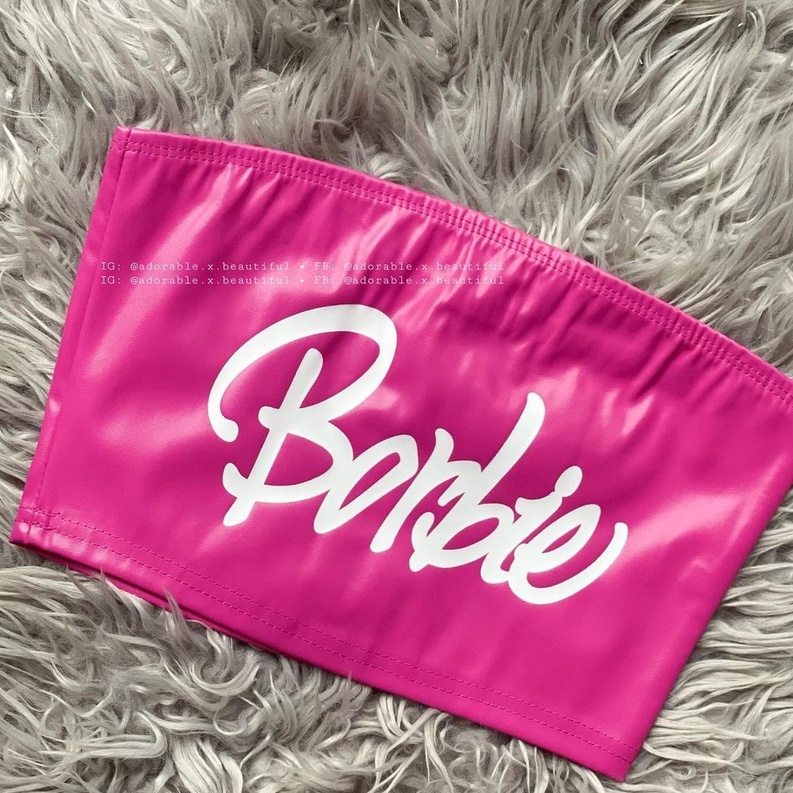 Áo Ống Da "Barbie" , Áo Croptop Hồng Họa Tiết Chữ Da Pu Phong Cách Uzzang Hot Trend