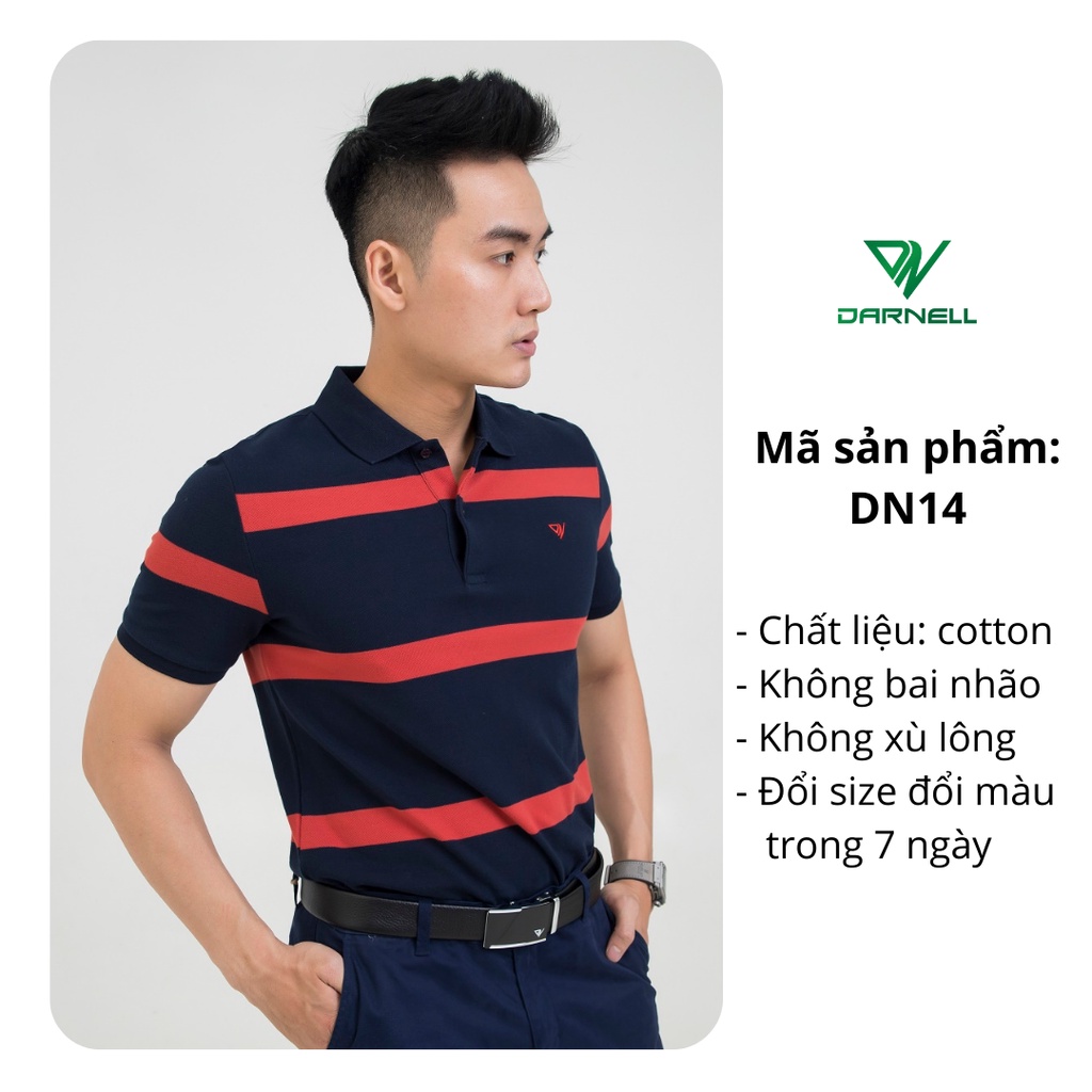 Áo thun polo nam DARNELL tay ngắn sọc ngang tinh tế chất cotton cao cấp mềm mại slimfit, nhẹ thoáng mát DN14