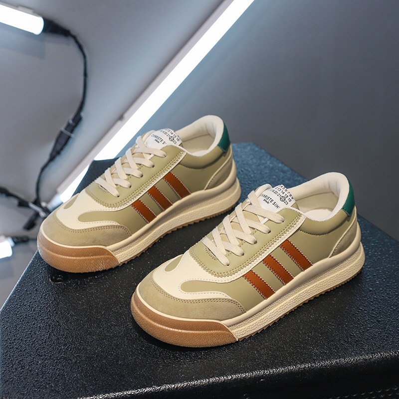 Giày Thể Thao Nữ Chất Da Sneaker Pha Màu Phong Cách Hàn Quốc Slim
