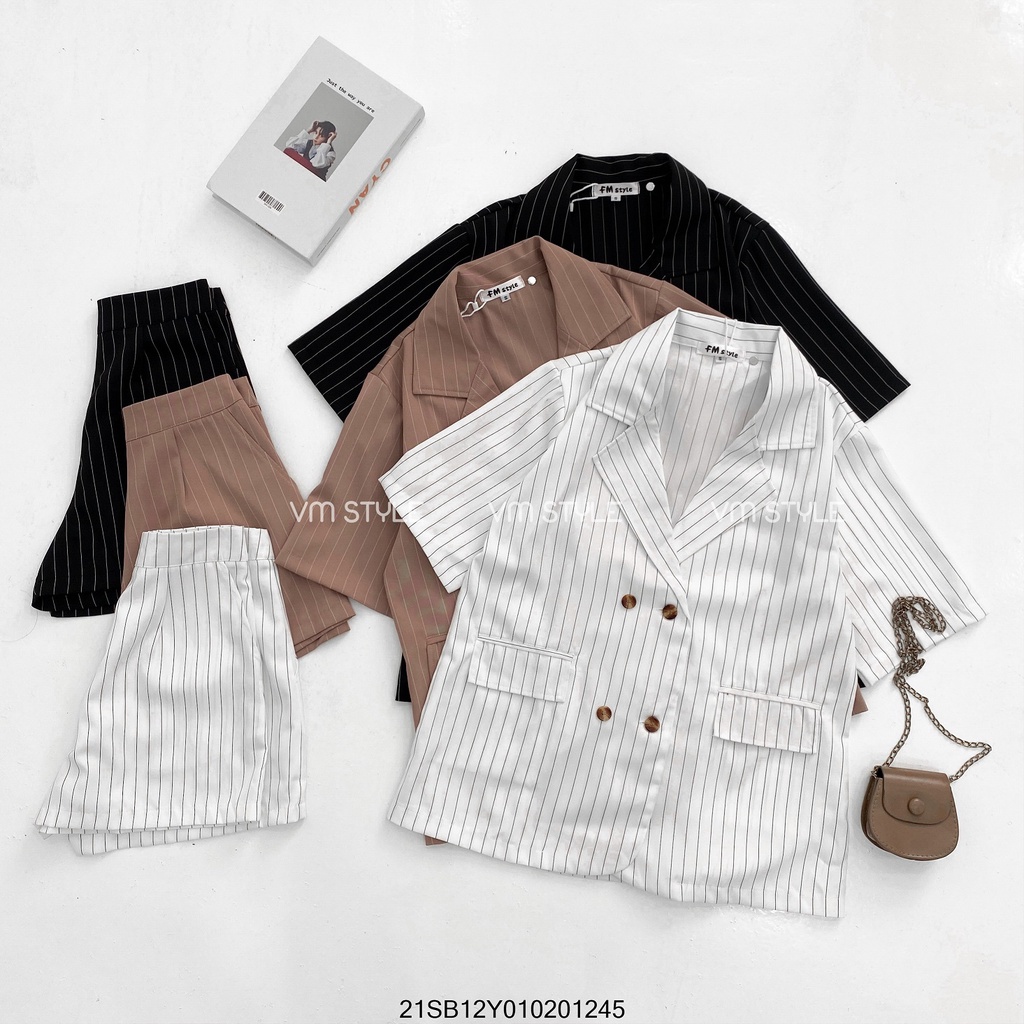 Set vest kẻ sọc tay ngắn + quần đùi thời trang ulzzang Hàn Quốc Fmstyle Saigon 21SB12Y010201 | BigBuy360 - bigbuy360.vn