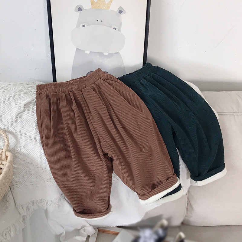 Quần dài ống rộng vải nhung phong cách Hàn Quốc thời trang mùa đông cho bé gái