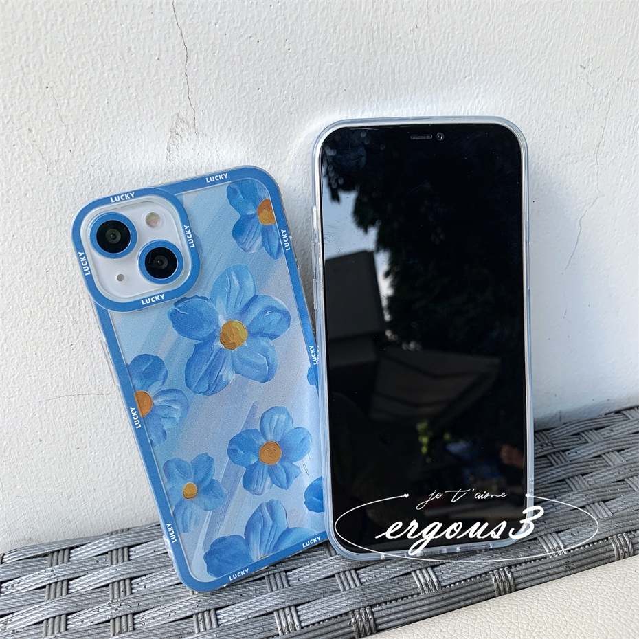 Ốp Điện Thoại Mềm Hình Hoa Màu Xanh Dương Cho iPhone 13 12 11 Pro Max X XR XS Max SE 2020 8 7 Plus