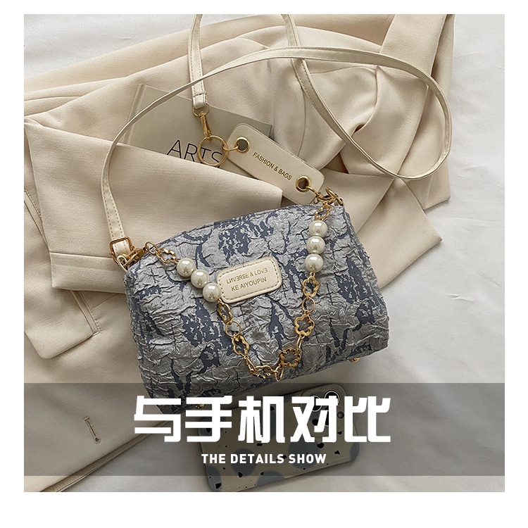 Túi đeo chéo JASMIN NOIR bằng vải canvas phối dây xích xỏ ngọc trai giả thời trang cho nữ