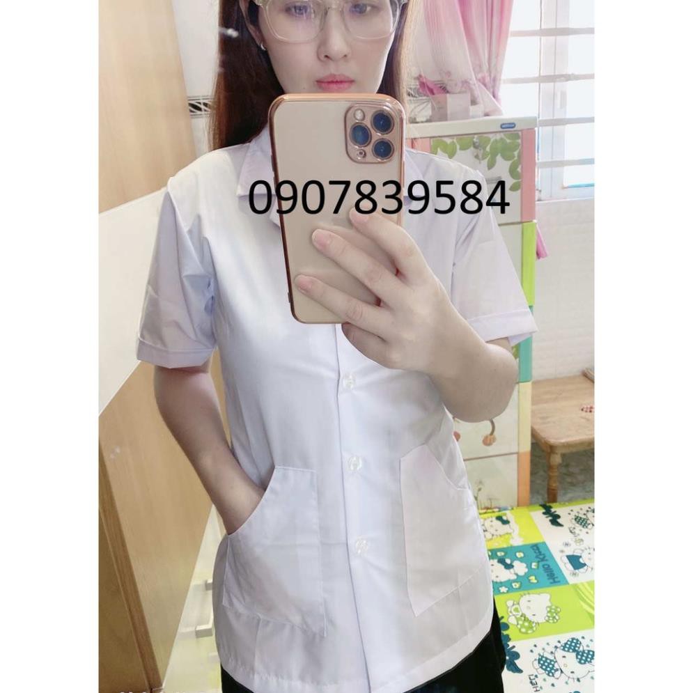 Áo blouse dược sĩ trắng nam, nữ