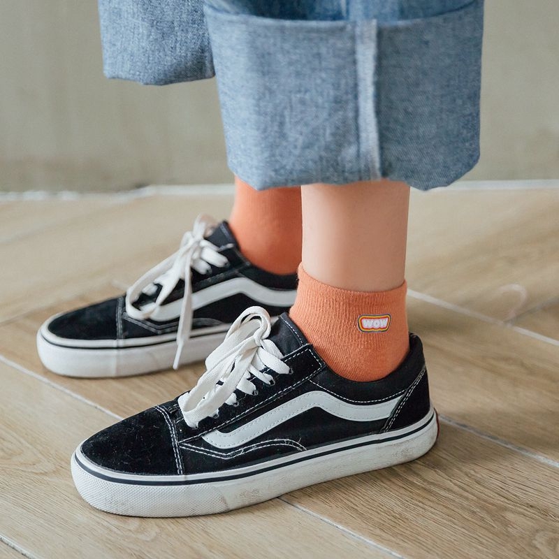 Cartoon Hot Stamping Solid Color Floral Ankle Socks Women Cute Girls Cotton White Black Anklet Boot Socks Low Cut Slipper Socks