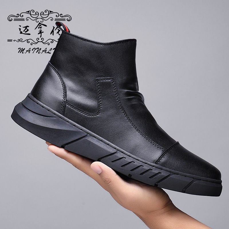 Giày Bốt Da Cotton Lót Nhung Cổ Cao Thời Trang Xuân Thu 2022 Cho Nam