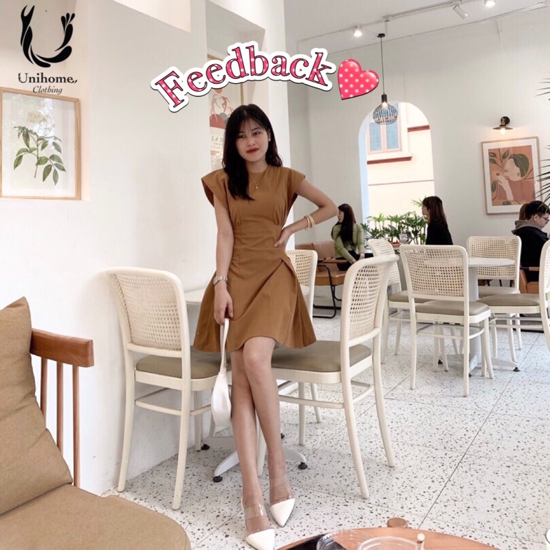(Có BigSize) Đầm Tay Cánh Tiên Eo Cong Xếp Li Trẻ Trung
