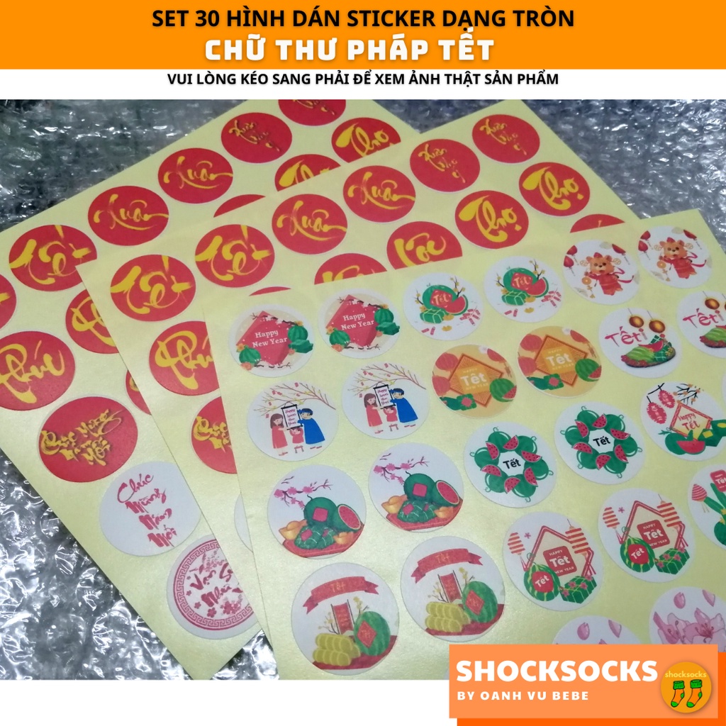 🔥30 miếng dán stickers hình CHỮ THƯ PHÁP TẾT 🔥