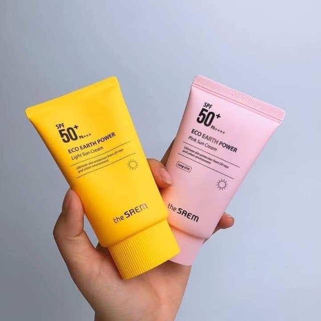 ( Sẵn ) Kem chống nắng The Saem Eco Earth Power Light / Pink Sun Cream SPF50+ PA+++ [ Vàng - Hồng ] | BigBuy360 - bigbuy360.vn