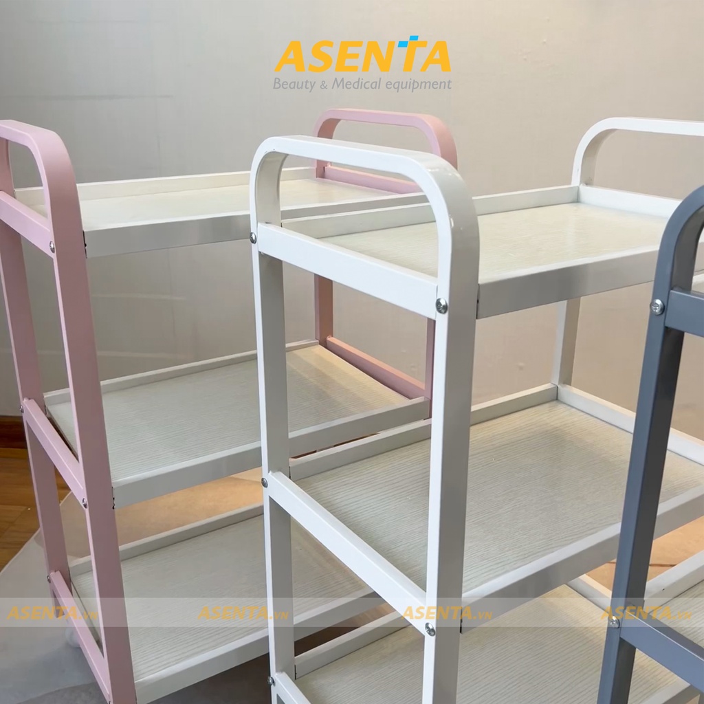 Xe đẩy Spa 3 tầng - Kệ Spa 3 tầng sang trọng, có bánh - Sơn tĩnh điện, chịu lực tốt HMTL-5050 màu Trắng,Xanh,Hồng