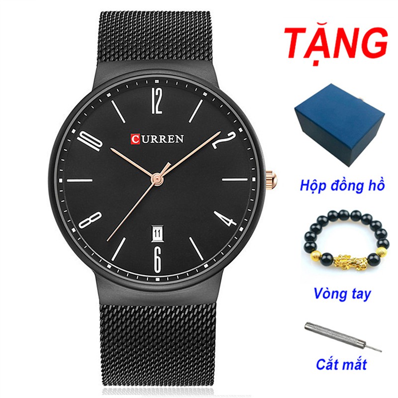 Đồng Hồ Nam Mặt Siêu Mỏng CURREN Dây Titanium Có Lịch Ngày Cao Cấp