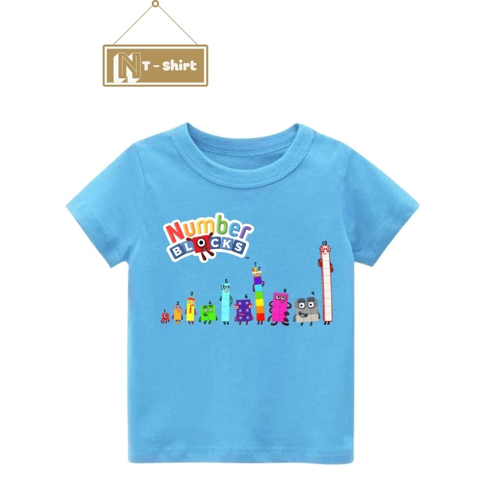 Áo thun cho bé trai và bé gái in hình hoạt hình Number Blocks dễ thương, chất liệu cotton mềm mịn thoáng mát NTShirt