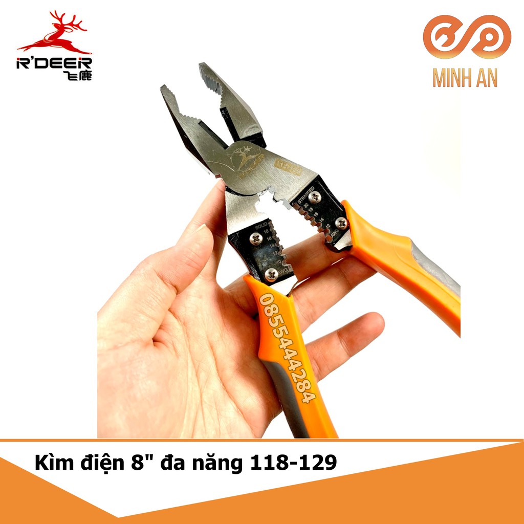 Kìm điện đa năng cao cấp 4 trong 1 [HÀNG CHÍNH HÃNG] R'DEER 118-129 9inch/225mm (Kẹp-Cắt-Uốn-Tuốt dây)