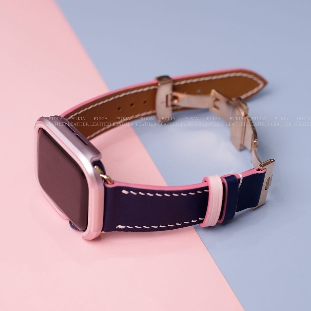 Dây da thủ công Swift Xanh Navy Mix Hồng dành cho Apple Watch, đồng hồ thông minh, đồng hồ cơ