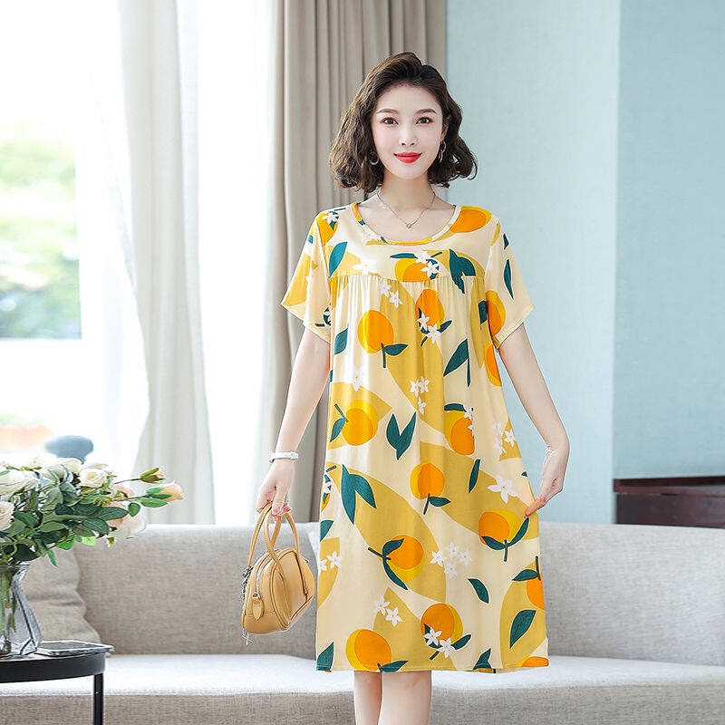 Đầm Ngủ Vải Lụa cotton Dáng Rộng Thời Trang Mùa Hè Cho Phụ Nữ Trung Niên