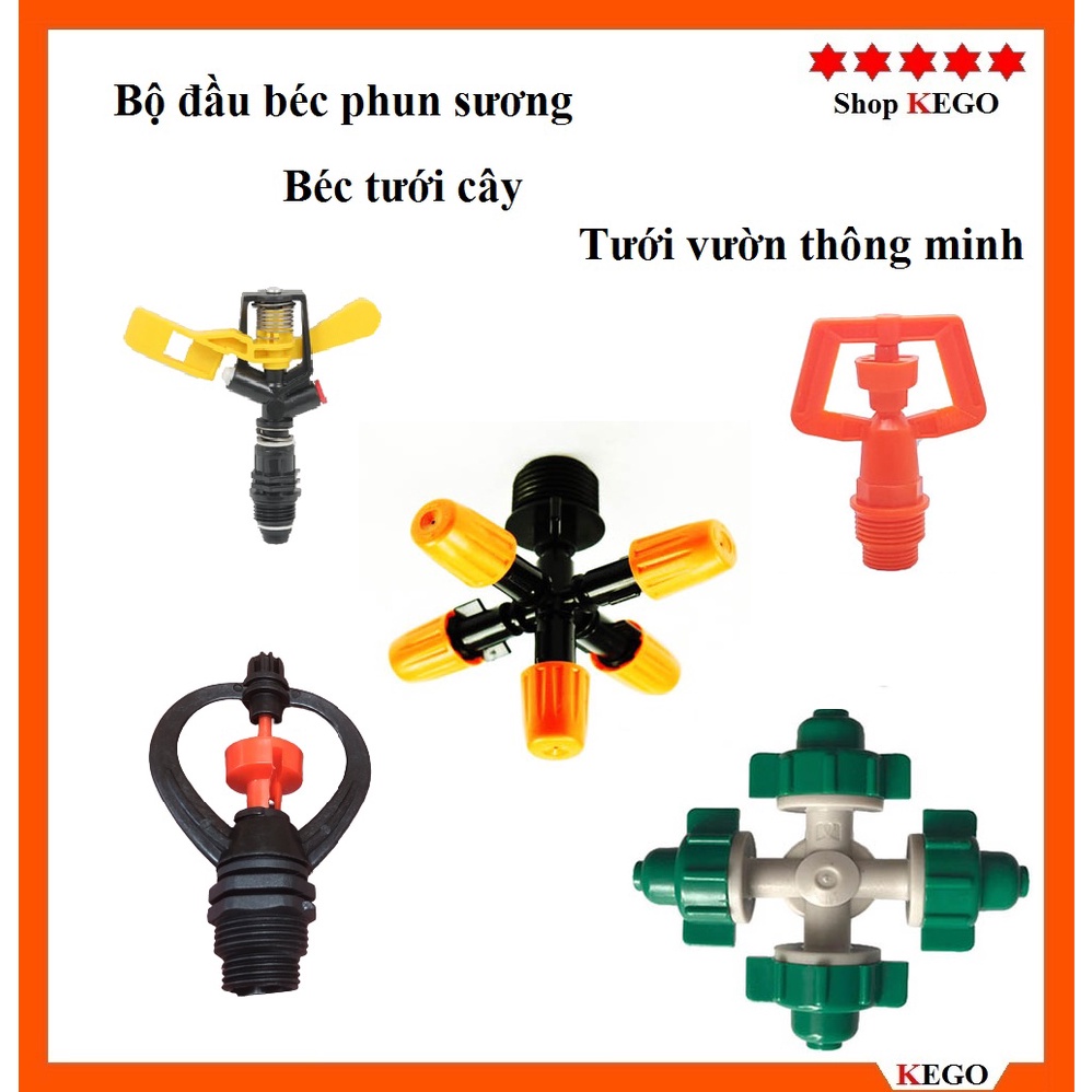 Béc phun sương 4 tia, 5 tia, béc phun tưới cây thân xoay, cánh đập nhựa PE