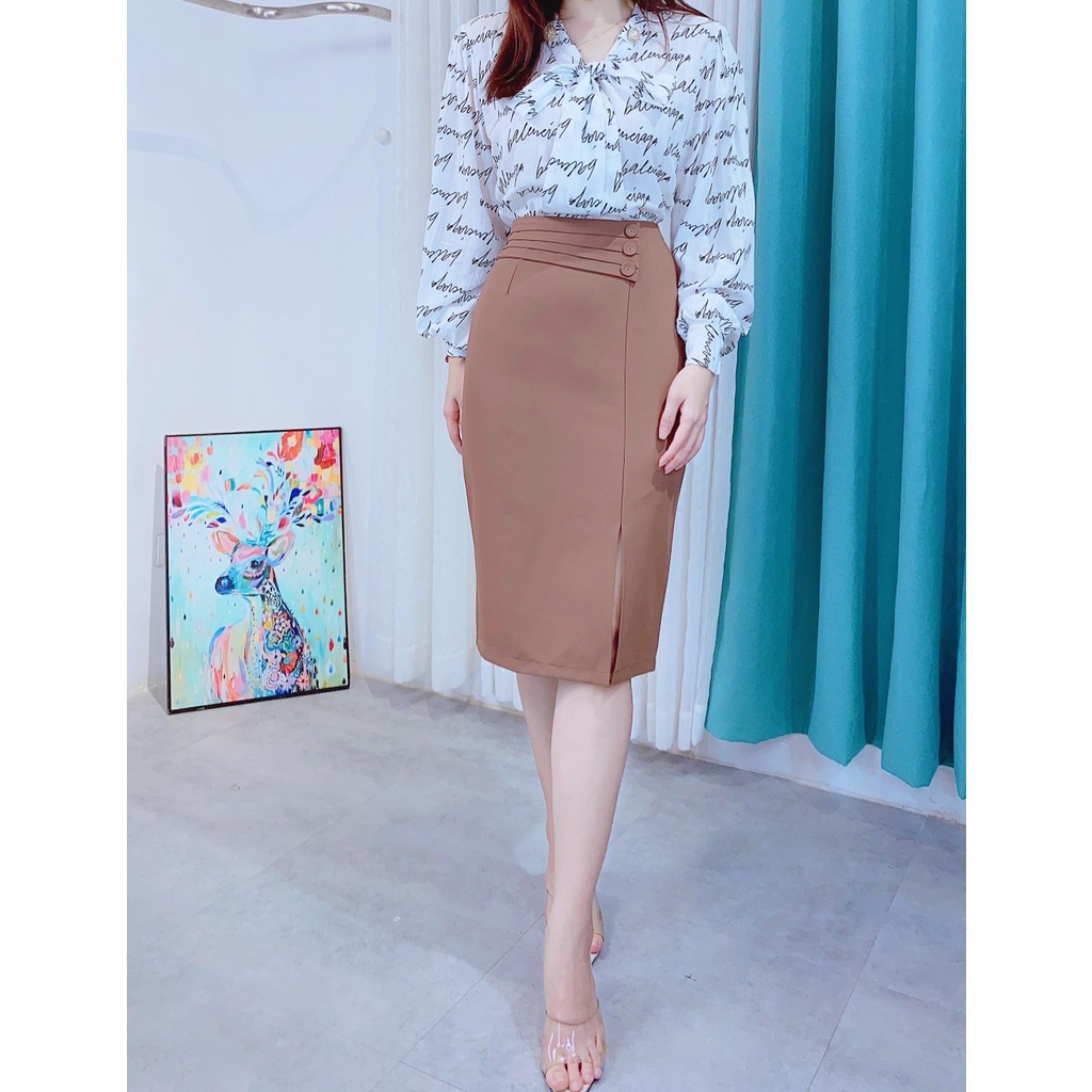 Chân váy bút chì công sở nữ kiểu đai xếp quạt CHUU CV6141