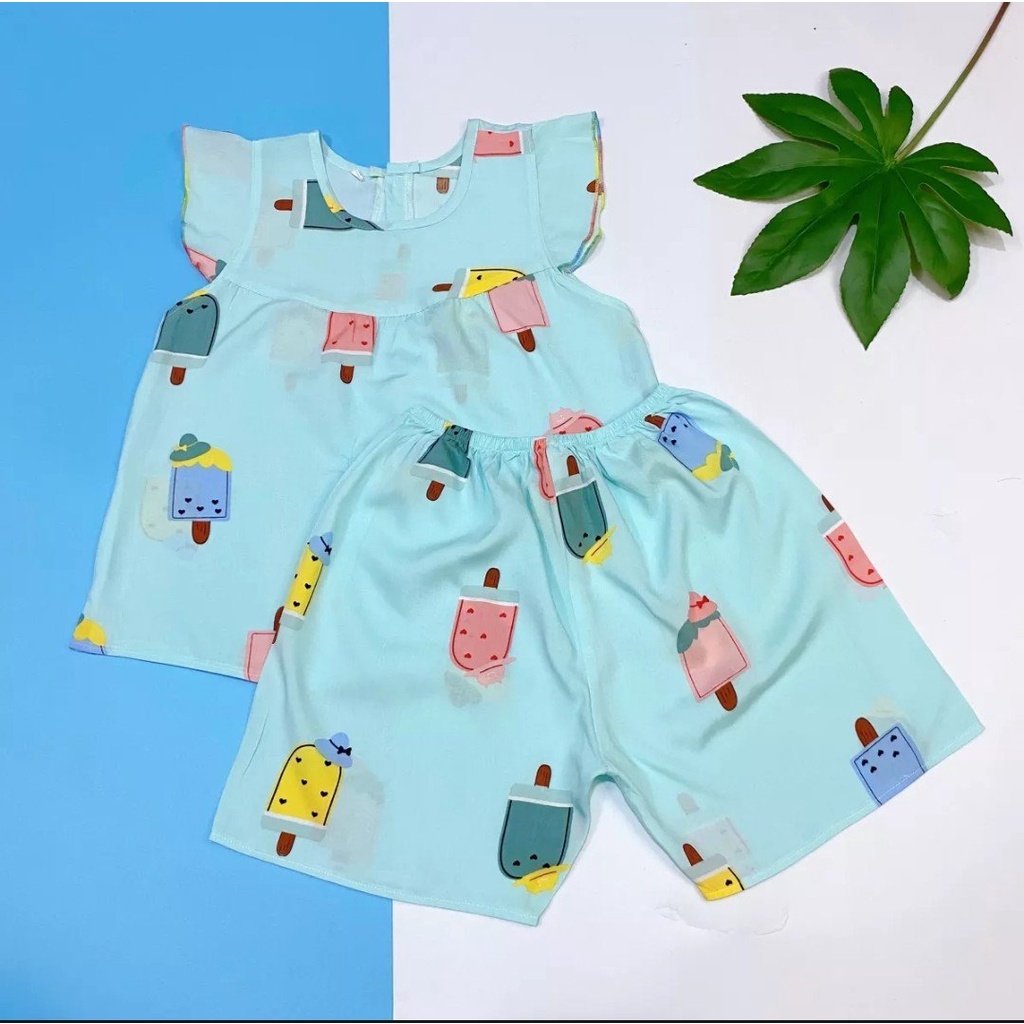 Combo 3 bộ đồ bộ tôn lanh cho bé gái từ 6-26kg, hoa văn ngẫu nhiên.