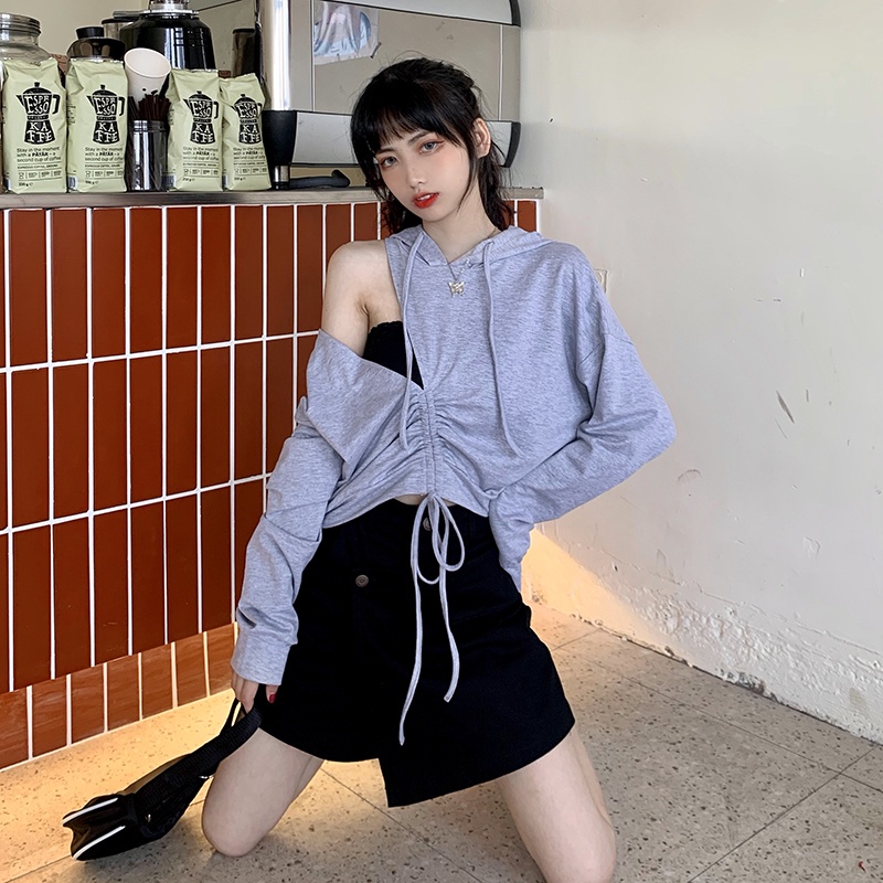 Áo thun tay dài cổ chữ V dáng rộng thời trang mùa thu phong cách Hàn Quốc cho nữ