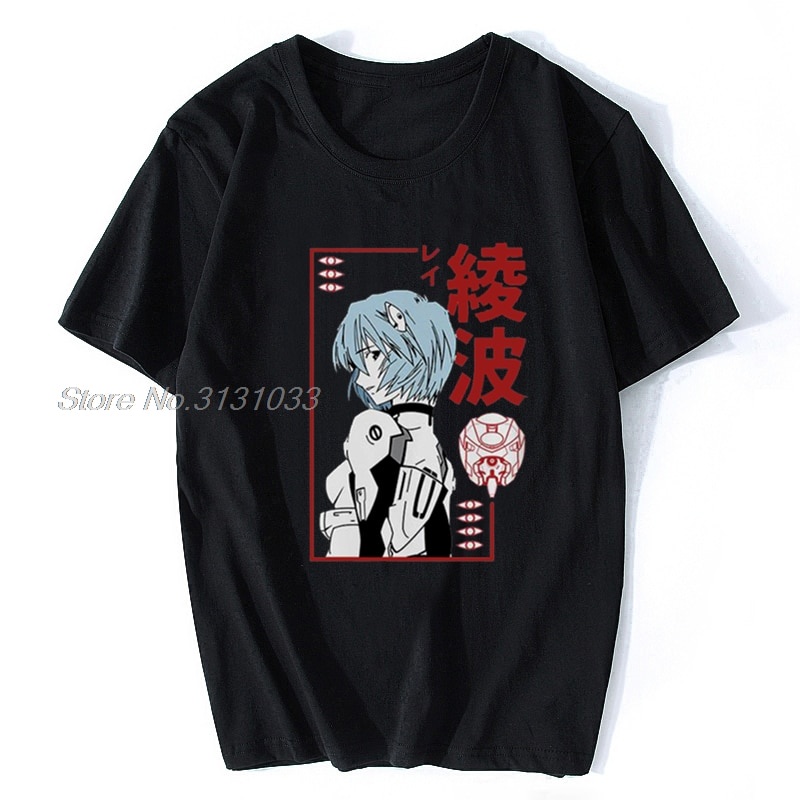 Áo Thun Tay Ngắn Màu Đen In Hình Anime Rei Ayanami Evangelion Cho Nam