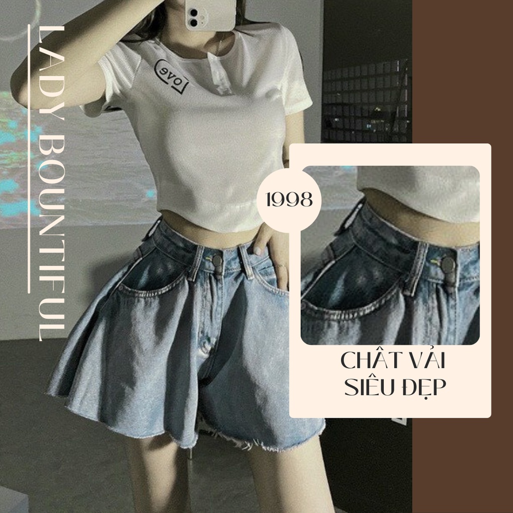 🌸Freeship🌸 Quần Jeans Nữ Short Jeans Lưng Cao Dáng Xòe Sooc Bò ngắn Ống Rộng Phong Cách Ulzzang Cực Xinh V034