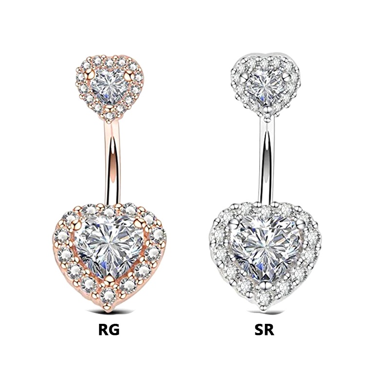 Khuyên rốn thép không gỉ mặt hình trái tim đính đá zircon thời trang dành cho nữ