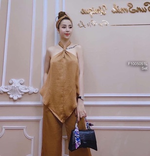 Set bộ lụa áo cổ yếm